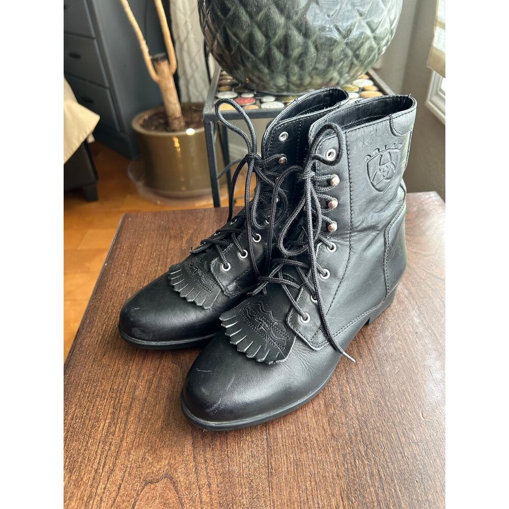 Ariat Lacer Heritage Black Leather Kiltie Boots 6 Woman’s - Picture 5 of 10